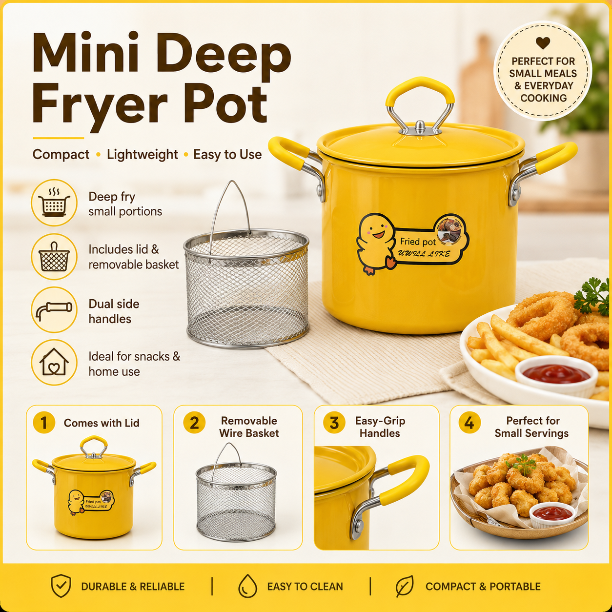 2L Stainless Steel Deep Fryer Pot with Basket & Thermometer – Non-Stick Oil Filter Deep Fryer for French Fries, Chicken, and Snacks